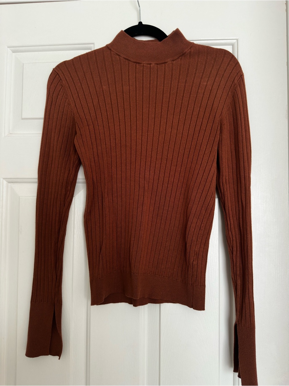 Dynamite Ribbed Mock Neck Long Sleeve Top in Rust Brown